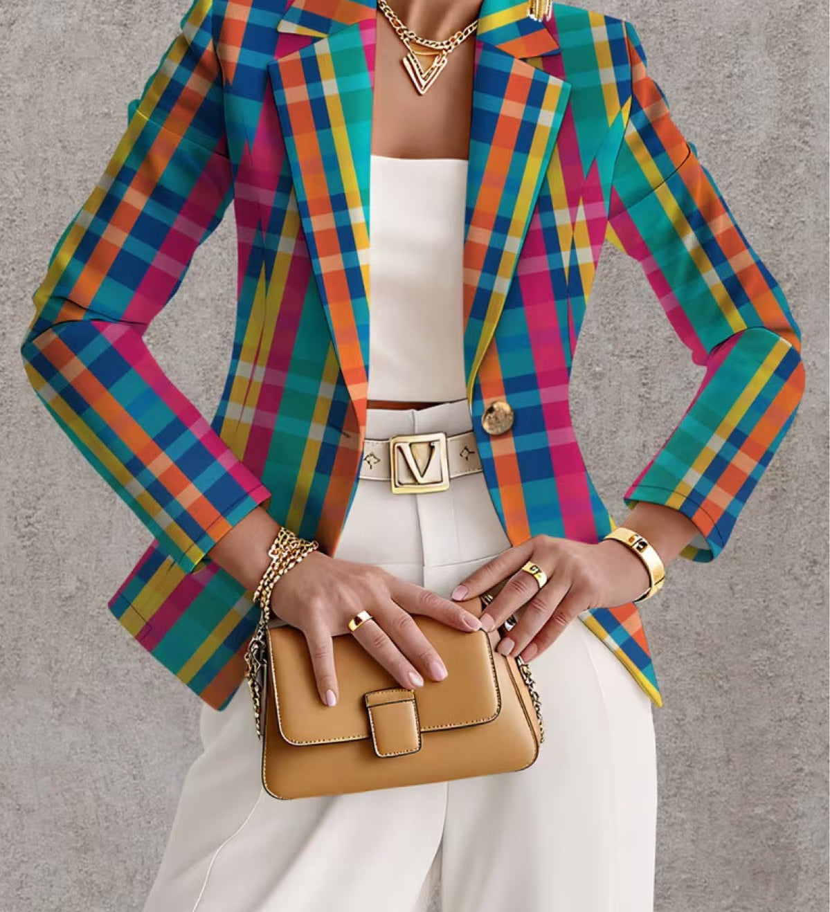 Samantha - Rainbow Plaid Blazer