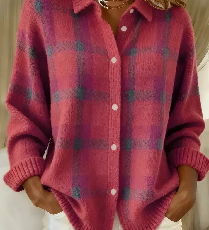 Imogen - Soft Checked Cardigan - Pink