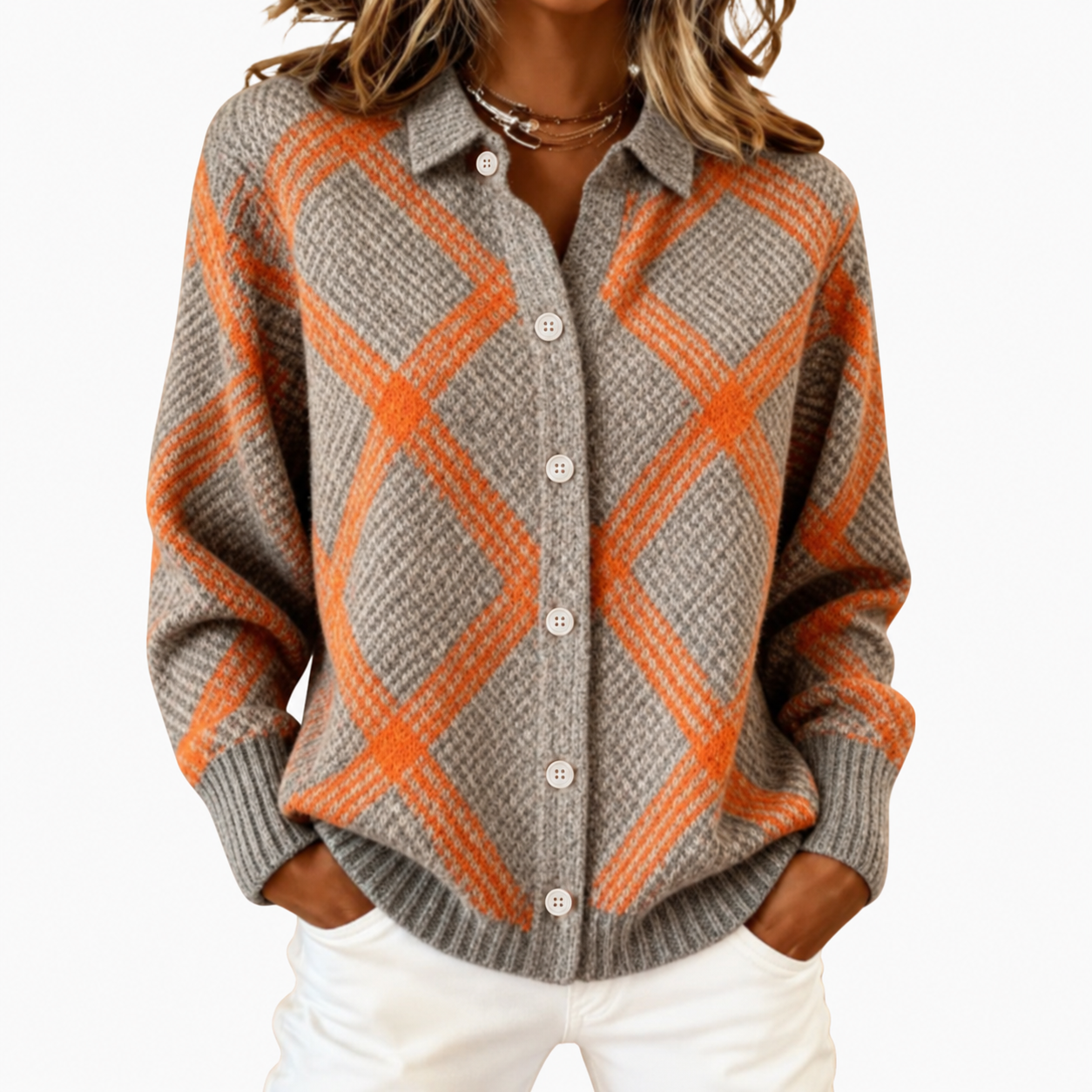 Georgia - Diamond Knit Cardigan - Multicolour