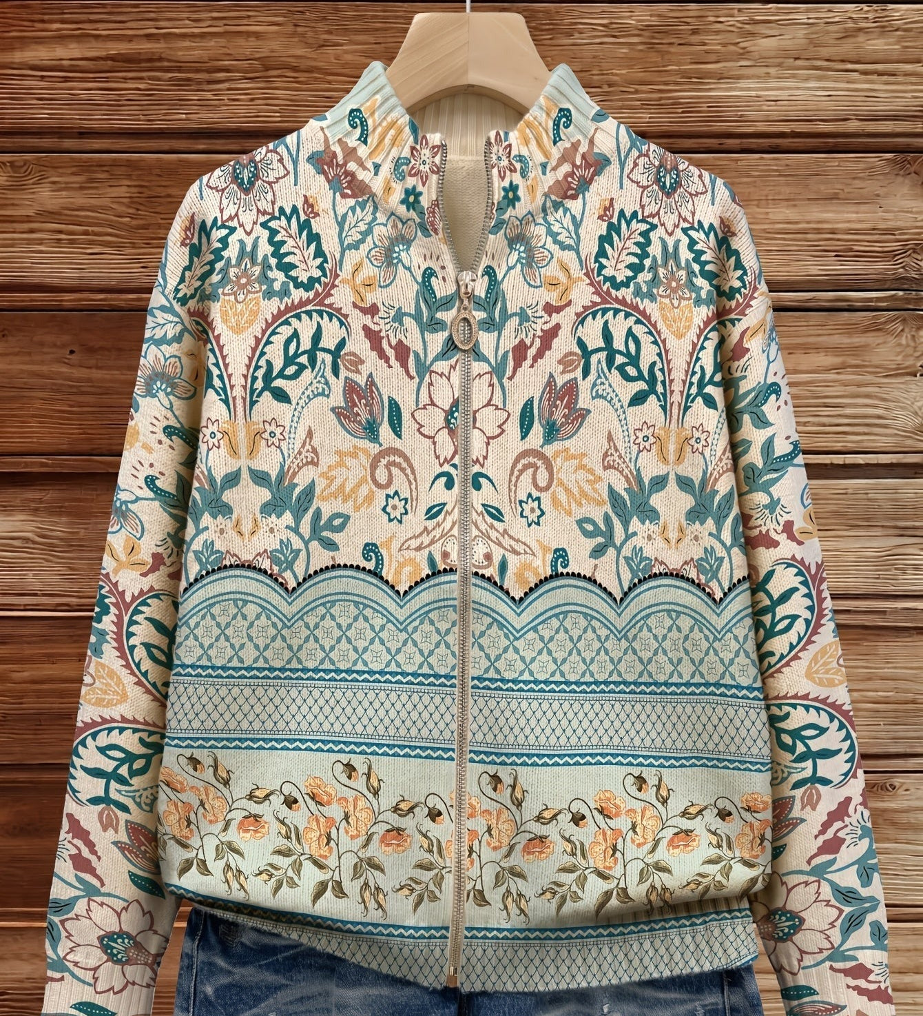 Florence - Vintage Botanical Zip Cardigan