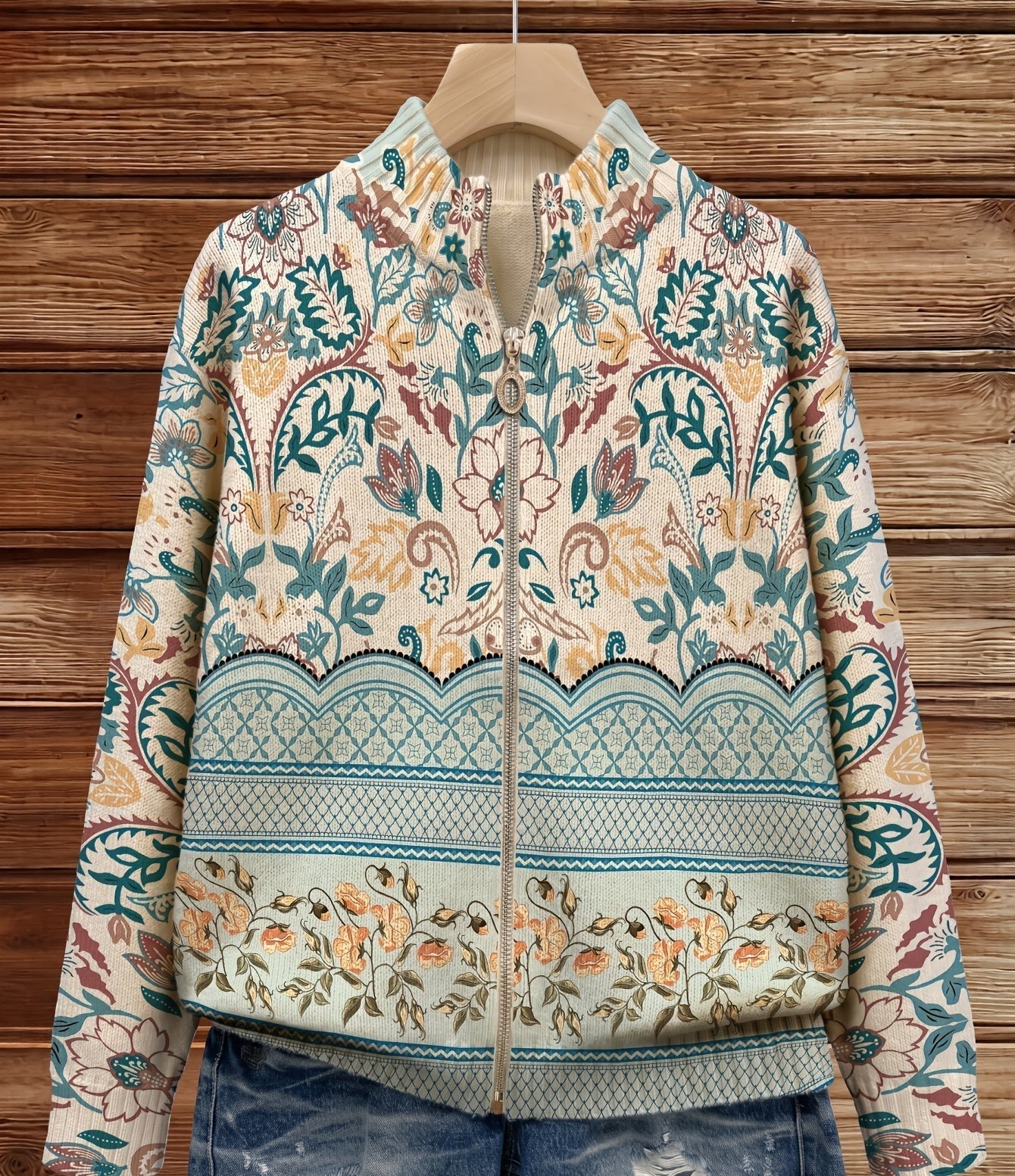 Florence - Vintage Botanical Zip Cardigan