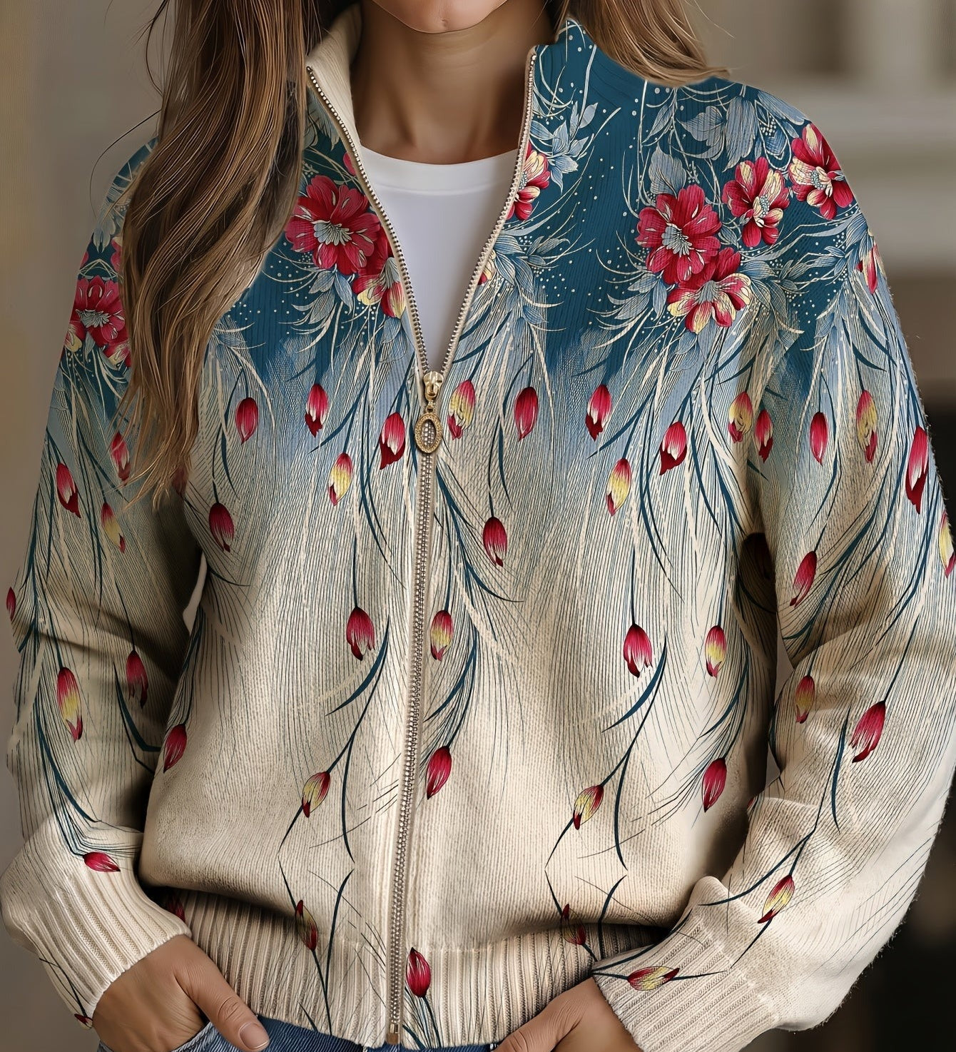 Alice - Elegant Floral Zip Cardigan